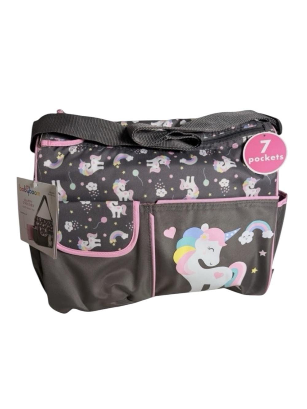 BABY BOOM Unicorn Diaper Bag - Pink and Gray -- Designed for GIRL -- NWT